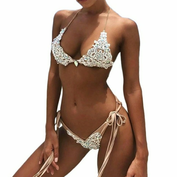 Other - Crystal Embroidered Bikini Swimwear 2pc Size S M